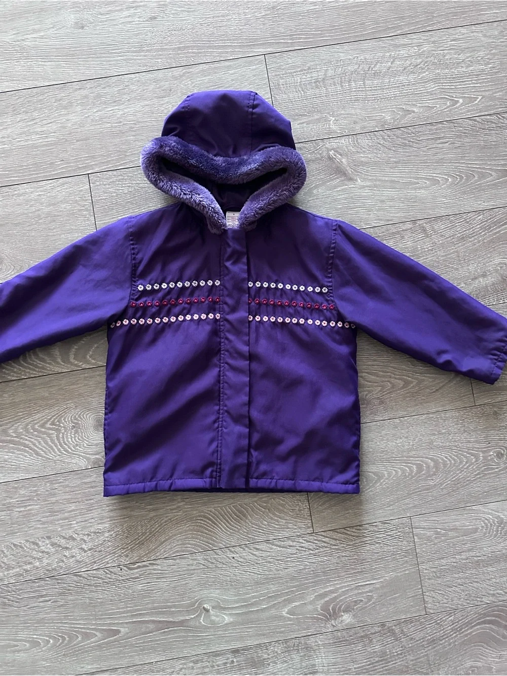 Vintage Gymboree Purple Hooded Raincoat with Faux Fur Trim
